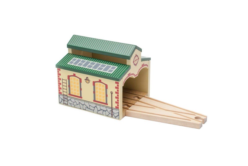 maxim enterprise, inc. Wooden Train Engine Shed, Multicolor Railway Shed Houses 2 Toy Engines, Wood Train Accessories with 2-Way Switching Track, Compatible with Thomas & Friends and Major Brands - Image 2